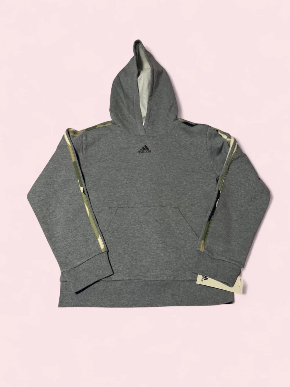 adidas Gray Hoodie with Camo Accent Stripes